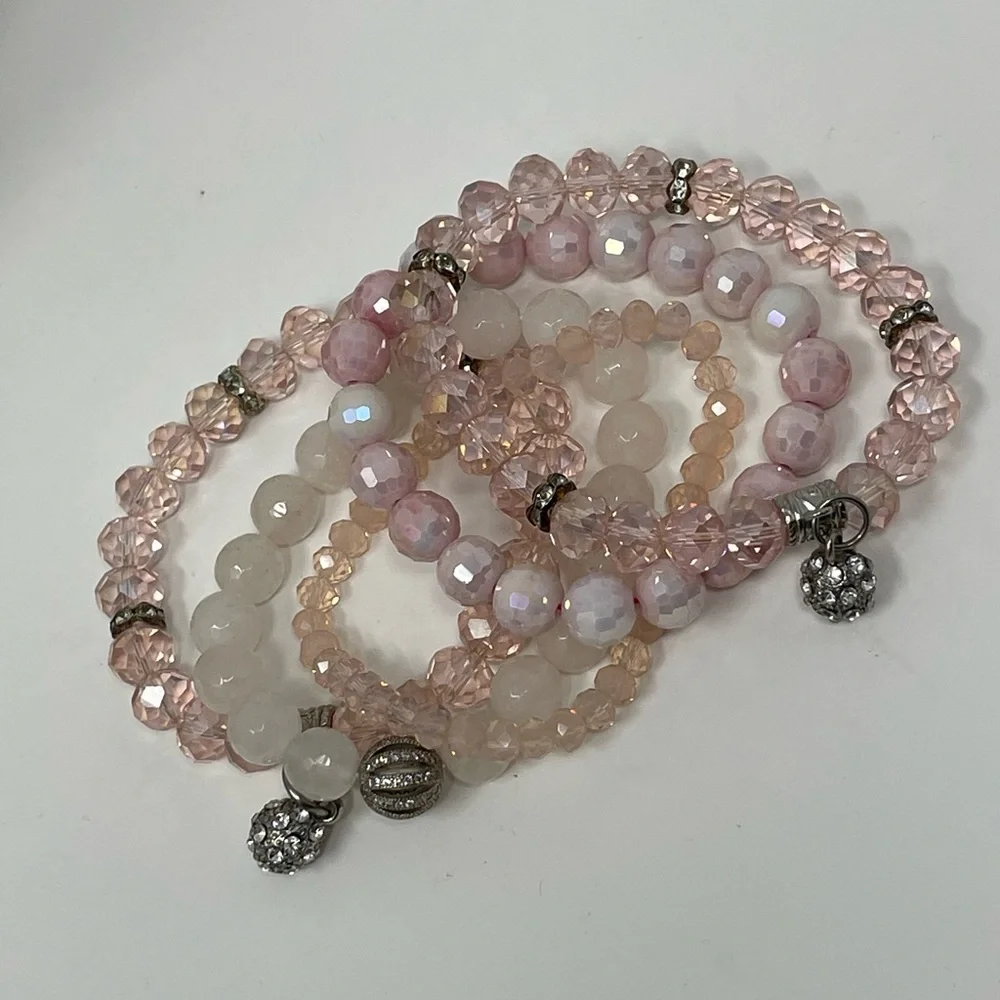 Stretch Beaded Bracelet Stack - Pinks - Picture 2 of 4